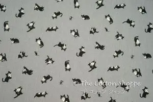 CocoLand taupe black cats brown oxford cotton fabric Japan Fabric