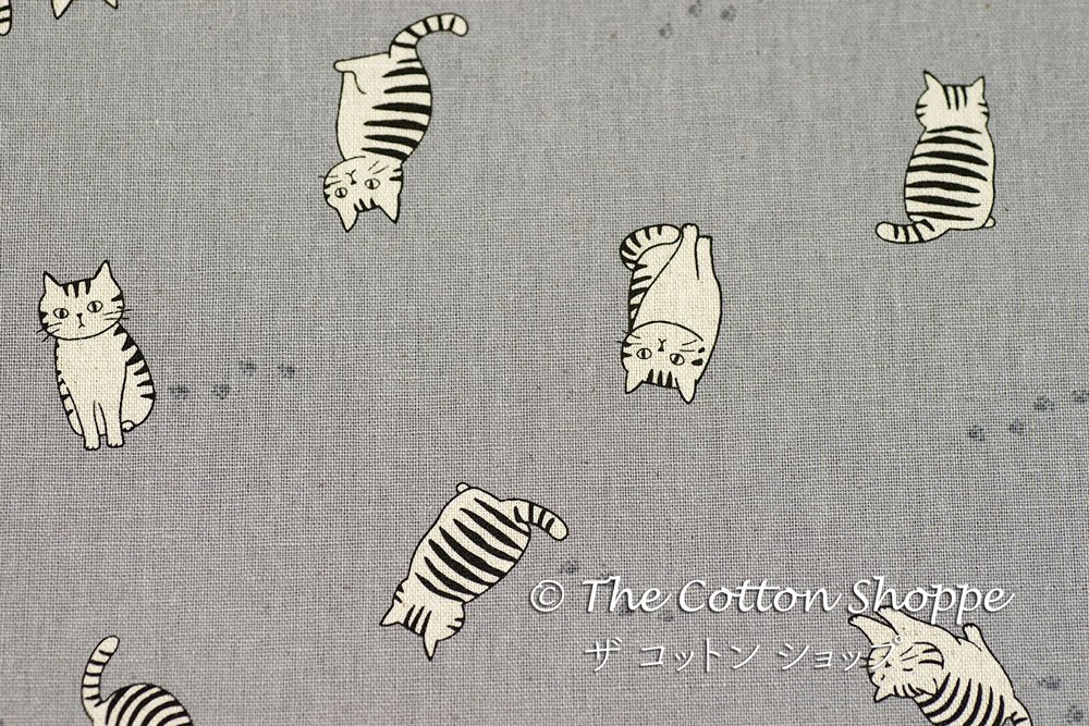 CocoLand taupe black cats brown oxford cotton fabric Japan Fabric