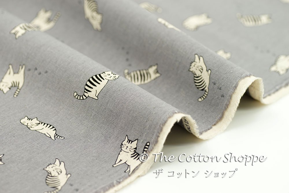 CocoLand taupe black cats brown oxford cotton fabric Japan Fabric