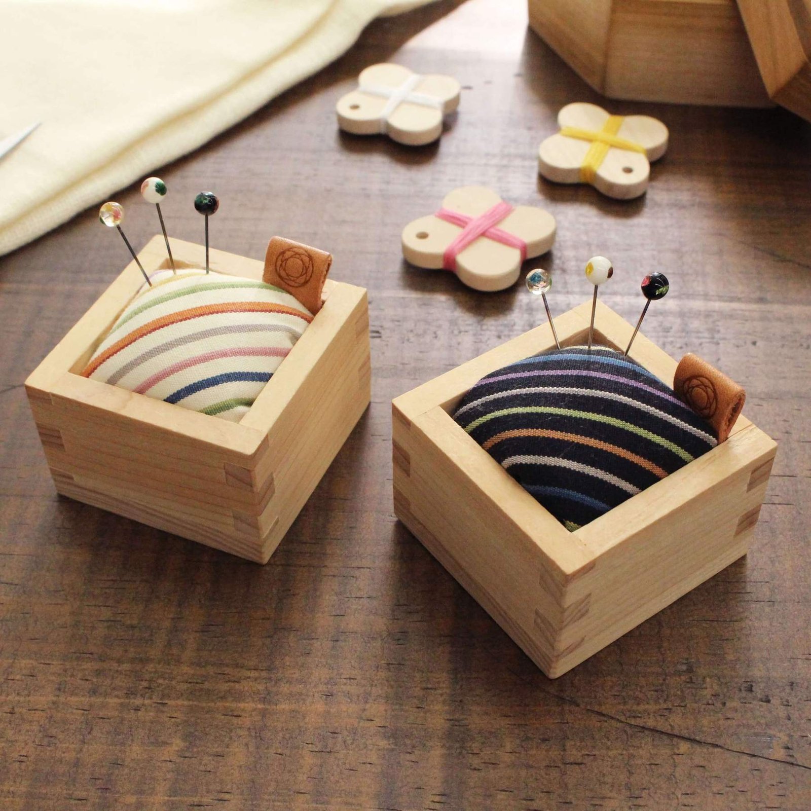 Masu Pincushion with Kokura Textile