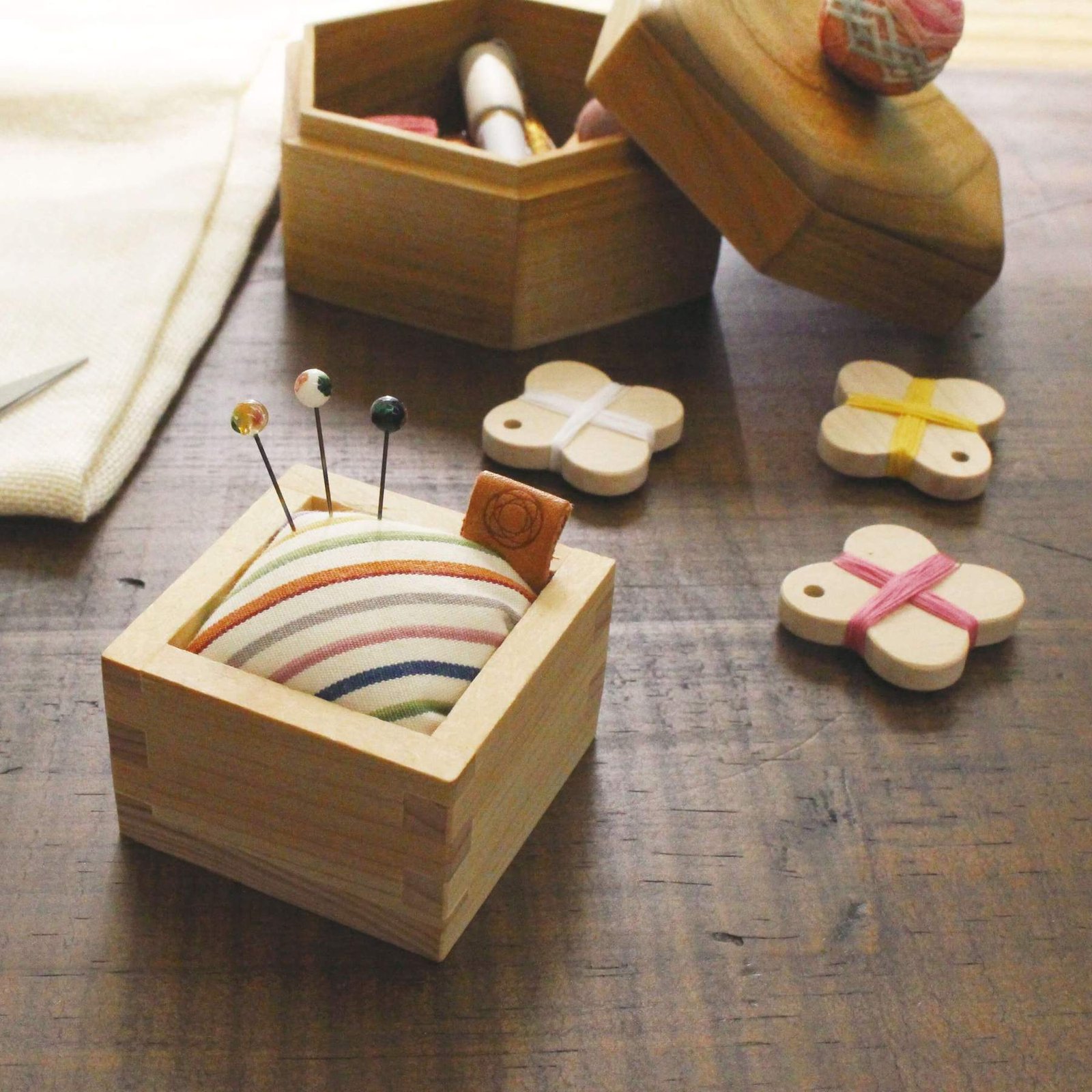 Masu Pincushion with Kokura Textile