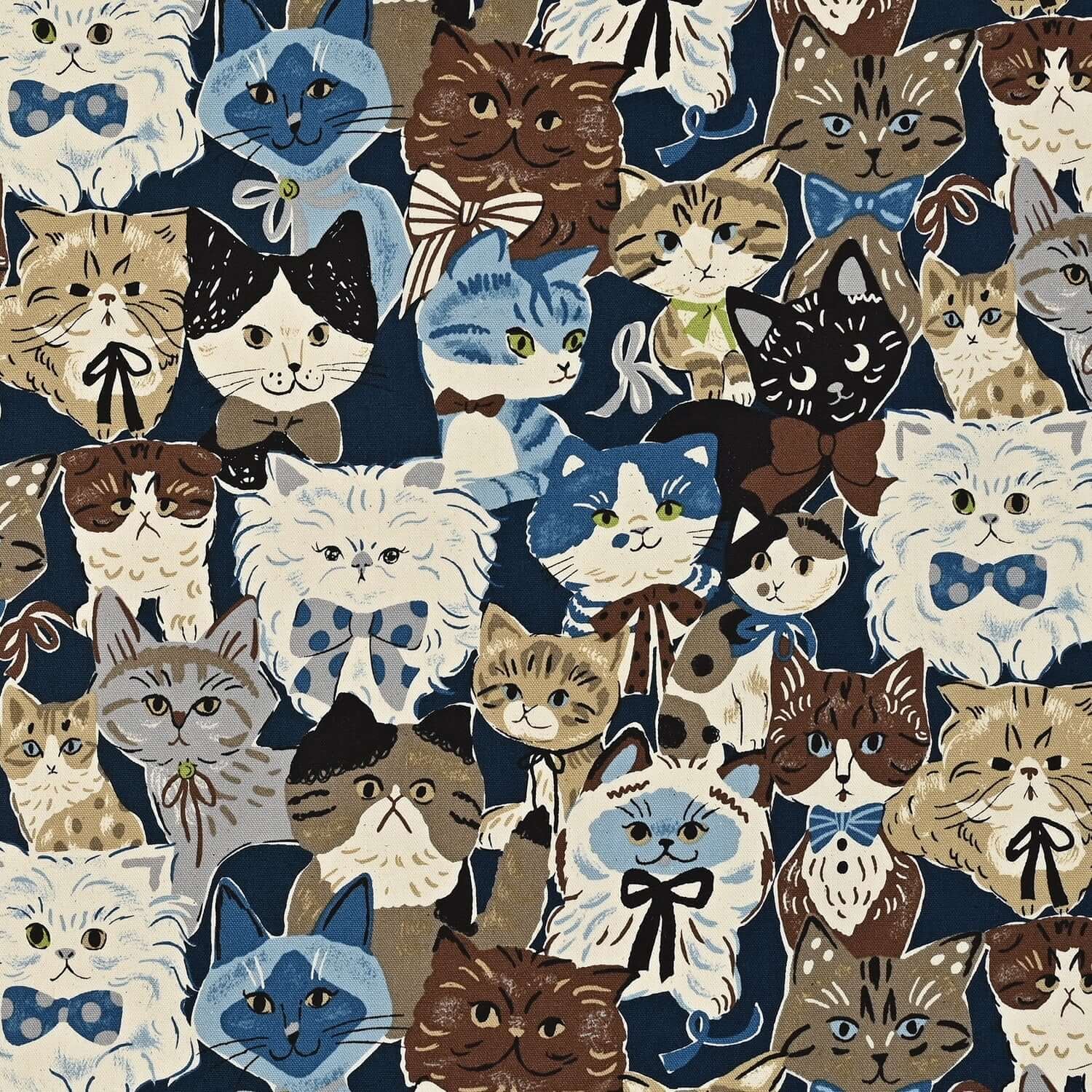 Kokka Powerful Animal Cats- Cat Fabric - Japanese Cotton Oxford